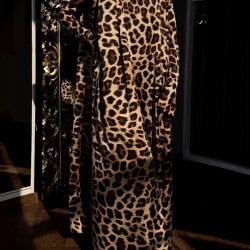 Leopard Flared Sleeves Long Sleeves High-neck Maxi Dresses