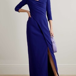 Asymmetric Pleated Solid Color Split-side Zipper Long Sleeves Skinny Maxi Dresses Evening Dresses