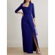 Asymmetric Pleated Solid Color Split-side Zipper Long Sleeves Skinny Maxi Dresses Evening Dresses Asymmetric Pleated Solid Color Split-side Zipper Long Sleeves Skinny Maxi Dresses Evening Dresses