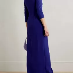 Asymmetric Pleated Solid Color Split-side Zipper Long Sleeves Skinny Maxi Dresses Evening Dresses
