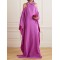 Bow-Embellished Hollow Solid Color Batwing Sleeves Loose Cold Shoulder Maxi Dresses