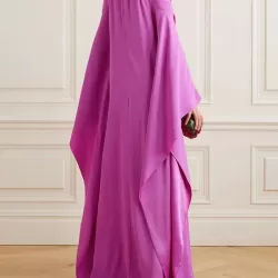Bow-Embellished Hollow Solid Color Batwing Sleeves Loose Cold Shoulder Maxi Dresses