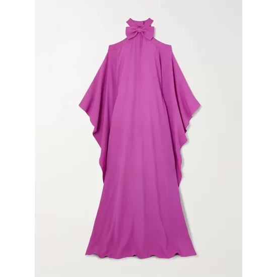 Bow-Embellished Hollow Solid Color Batwing Sleeves Loose Cold Shoulder Maxi Dresses Bow-Embellished Hollow Solid Color Batwing Sleeves Loose Cold Shoulder Maxi Dresses
