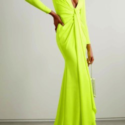 Long Sleeves Skinny Solid Color Tasseled Zipper V-Neck Maxi Evening Dresses
