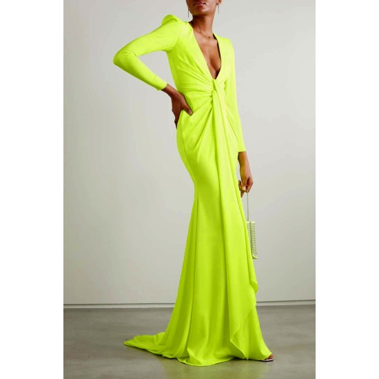 Long Sleeves Skinny Solid Color Tasseled Zipper V-Neck Maxi Evening Dresses Long Sleeves Skinny Solid Color Tasseled Zipper V-Neck Maxi Evening Dresses