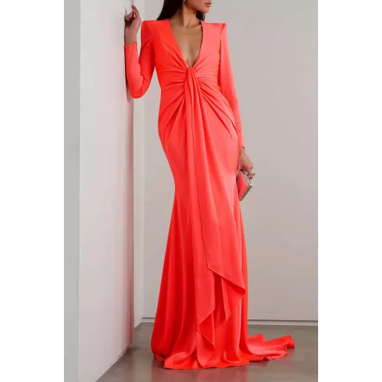 Long Sleeves Skinny Solid Color Tasseled Zipper V-Neck Maxi Evening Dresses Long Sleeves Skinny Solid Color Tasseled Zipper V-Neck Maxi Evening Dresses