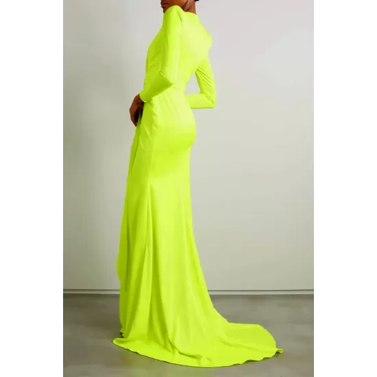 Long Sleeves Skinny Solid Color Tasseled Zipper V-Neck Maxi Evening Dresses Long Sleeves Skinny Solid Color Tasseled Zipper V-Neck Maxi Evening Dresses