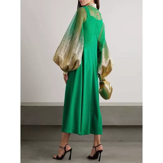 Contrast Color Split-Joint Lantern Sleeves High-Neck Cover-Ups Tops&Midi Dresses Suits Contrast Color Split-Joint Lantern Sleeves High-Neck Cover-Ups Tops&Midi Dresses Suits