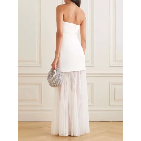 Bandeau Sleeveless Belted Pleated Solid Color Split-Joint Zipper Tube Evening Dresses Maxi Dresses Bandeau Sleeveless Belted Pleated Solid Color Split-Joint Zipper Tube Evening Dresses Maxi Dresses