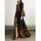 Contrast Color Printed Split-Front Flared Sleeves Loose Maxi Dresses