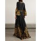 Contrast Color Printed Split-Front Flared Sleeves Loose Maxi Dresses Contrast Color Printed Split-Front Flared Sleeves Loose Maxi Dresses