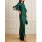 Flared Sleeves Half Sleeves Solid Color Round-Neck Maxi Dresses