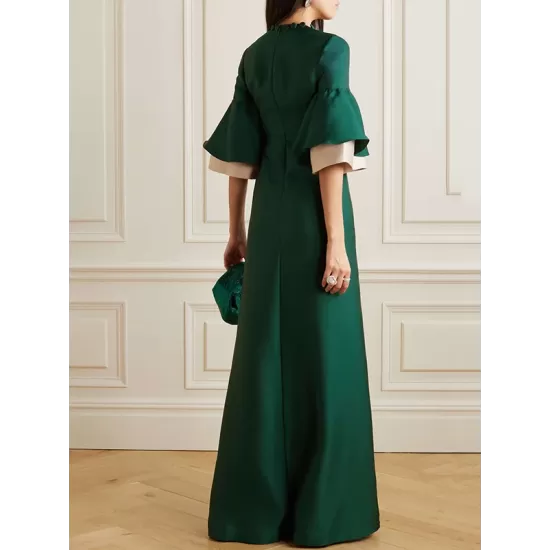 Flared Sleeves Half Sleeves Solid Color Round-Neck Maxi Dresses Flared Sleeves Half Sleeves Solid Color Round-Neck Maxi Dresses
