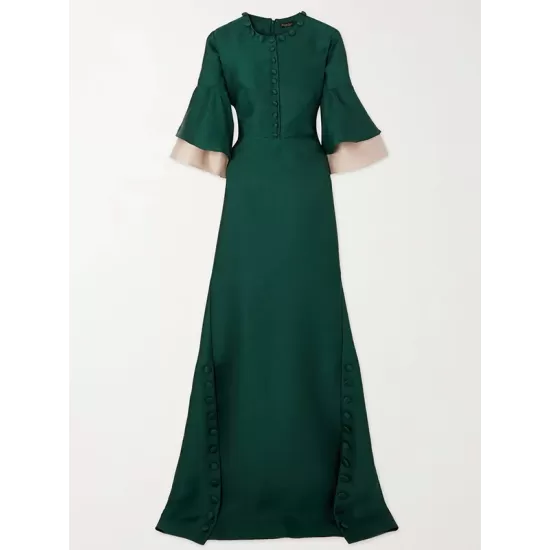 Flared Sleeves Half Sleeves Solid Color Round-Neck Maxi Dresses Flared Sleeves Half Sleeves Solid Color Round-Neck Maxi Dresses