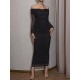 Pleated See-Through Sequined Solid Color Split-back Split-Joint Long Sleeves Skinny Tube Evening Dresses Pleated See-Through Sequined Solid Color Split-back Split-Joint Long Sleeves Skinny Tube Evening Dresses