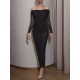 Pleated See-Through Sequined Solid Color Split-back Split-Joint Long Sleeves Skinny Tube Evening Dresses Pleated See-Through Sequined Solid Color Split-back Split-Joint Long Sleeves Skinny Tube Evening Dresses