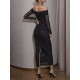 Pleated See-Through Sequined Solid Color Split-back Split-Joint Long Sleeves Skinny Tube Evening Dresses Pleated See-Through Sequined Solid Color Split-back Split-Joint Long Sleeves Skinny Tube Evening Dresses