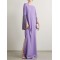 H-Line Long Sleeves Solid Color Split-Side Tasseled Round-Neck Maxi Dresses