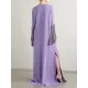 H-Line Long Sleeves Solid Color Split-Side Tasseled Round-Neck Maxi Dresses H-Line Long Sleeves Solid Color Split-Side Tasseled Round-Neck Maxi Dresses