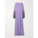 H-Line Long Sleeves Solid Color Split-Side Tasseled Round-Neck Maxi Dresses H-Line Long Sleeves Solid Color Split-Side Tasseled Round-Neck Maxi Dresses