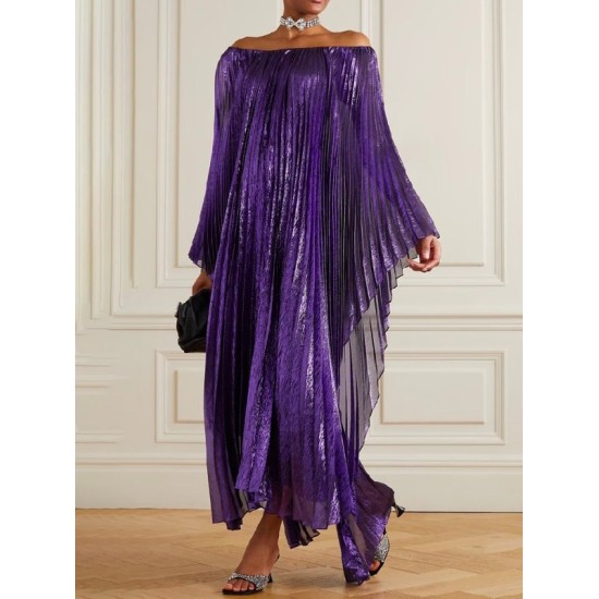 Batwing Sleeves Pleated Off-the-shoulder Maxi Dresses Batwing Sleeves Pleated Off-the-shoulder Maxi Dresses