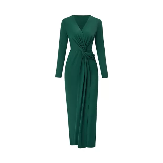 Bowknot Solid Color Bodycon Long Sleeves V-neck Maxi Dresses Bowknot Solid Color Bodycon Long Sleeves V-neck Maxi Dresses