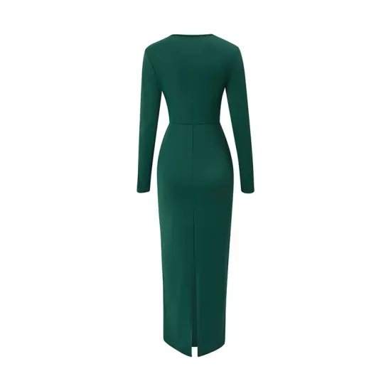 Bowknot Solid Color Bodycon Long Sleeves V-neck Maxi Dresses Bowknot Solid Color Bodycon Long Sleeves V-neck Maxi Dresses
