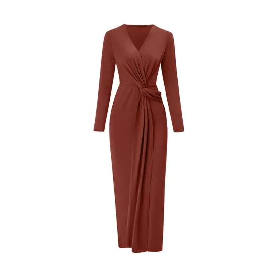 Bowknot Solid Color Bodycon Long Sleeves V-neck Maxi Dresses Bowknot Solid Color Bodycon Long Sleeves V-neck Maxi Dresses
