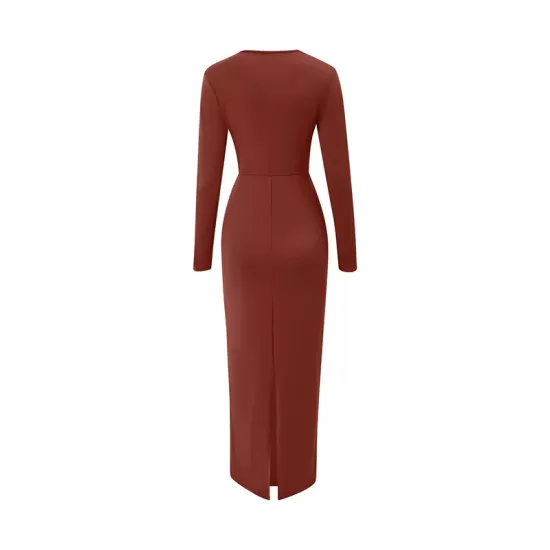 Bowknot Solid Color Bodycon Long Sleeves V-neck Maxi Dresses Bowknot Solid Color Bodycon Long Sleeves V-neck Maxi Dresses