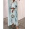 Long Sleeves Buttoned Contrast Color Flower&Leaves Print Muslim V-Neck Maxi Dress