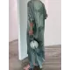 Long Sleeves Buttoned Contrast Color Flower&Leaves Print Muslim V-Neck Maxi Dress Long Sleeves Buttoned Contrast Color Flower&Leaves Print Muslim V-Neck Maxi Dress