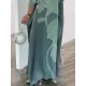Long Sleeves Buttoned Contrast Color Flower&Leaves Print Muslim V-Neck Maxi Dress Long Sleeves Buttoned Contrast Color Flower&Leaves Print Muslim V-Neck Maxi Dress