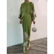 Batwing Sleeves Loose Floral Printed Muslim Pleated Stand Collar Maxi Dresses Batwing Sleeves Loose Floral Printed Muslim Pleated Stand Collar Maxi Dresses