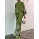 Batwing Sleeves Loose Floral Printed Muslim Pleated Stand Collar Maxi Dresses Batwing Sleeves Loose Floral Printed Muslim Pleated Stand Collar Maxi Dresses