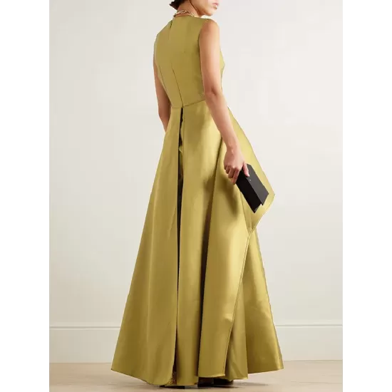 Sleeveless Wrap Falbala Layered Solid Color Zipper Round-Neck Jumpsuits Sleeveless Wrap Falbala Layered Solid Color Zipper Round-Neck Jumpsuits