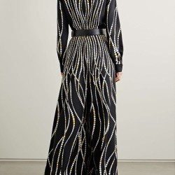 Loose Contrast Color Printed Zipper V-Neck Jumpsuits