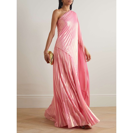 Loose Asymmetric Pleated One-Shoulder Maxi Dresses Loose Asymmetric Pleated One-Shoulder Maxi Dresses