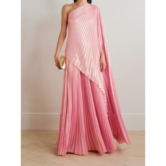 Loose Asymmetric Pleated One-Shoulder Maxi Dresses Loose Asymmetric Pleated One-Shoulder Maxi Dresses
