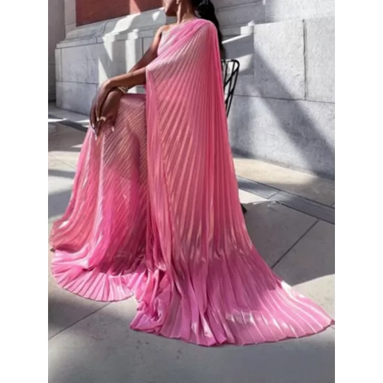 Loose Asymmetric Pleated One-Shoulder Maxi Dresses Loose Asymmetric Pleated One-Shoulder Maxi Dresses