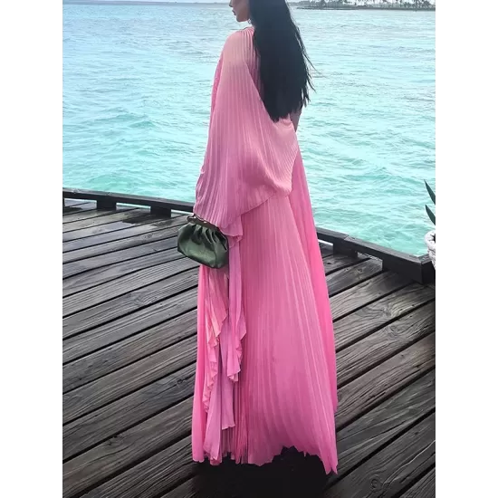 Loose Asymmetric Pleated One-Shoulder Maxi Dresses Loose Asymmetric Pleated One-Shoulder Maxi Dresses