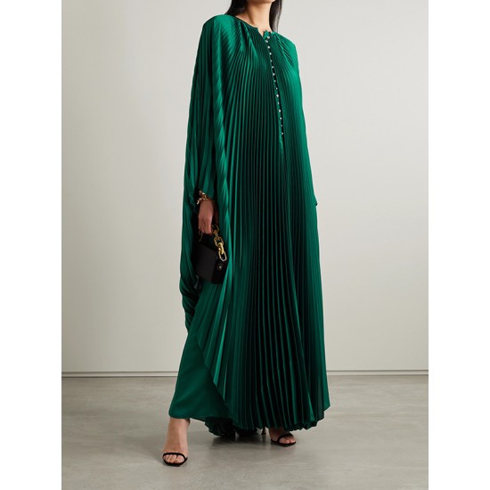 Batwing Sleeves Loose Pleated Solid Color Round-Neck Maxi Dresses Batwing Sleeves Loose Pleated Solid Color Round-Neck Maxi Dresses
