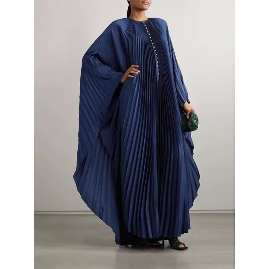 Batwing Sleeves Loose Pleated Solid Color Round-Neck Maxi Dresses Batwing Sleeves Loose Pleated Solid Color Round-Neck Maxi Dresses