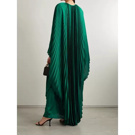 Batwing Sleeves Loose Pleated Solid Color Round-Neck Maxi Dresses Batwing Sleeves Loose Pleated Solid Color Round-Neck Maxi Dresses