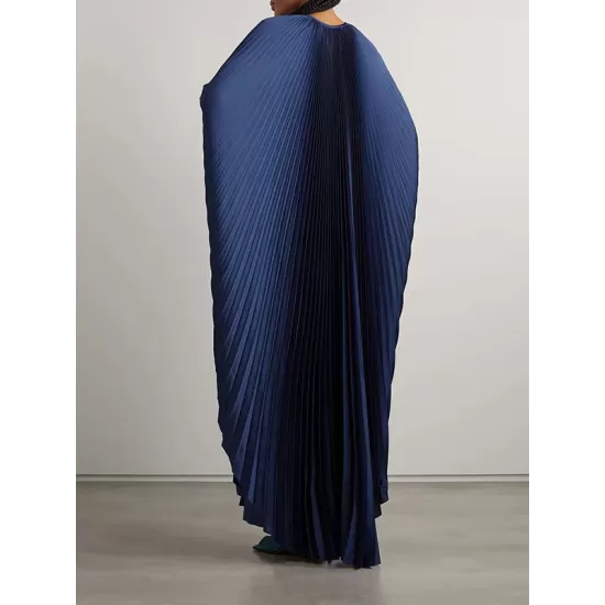 Batwing Sleeves Loose Pleated Solid Color Round-Neck Maxi Dresses Batwing Sleeves Loose Pleated Solid Color Round-Neck Maxi Dresses