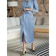 Pleated Solid Color Split-Front A-Line High Waisted Mock Neck Maxi Dresses Pleated Solid Color Split-Front A-Line High Waisted Mock Neck Maxi Dresses