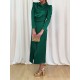 Pleated Solid Color Split-Front A-Line High Waisted Mock Neck Maxi Dresses Pleated Solid Color Split-Front A-Line High Waisted Mock Neck Maxi Dresses