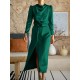 Pleated Solid Color Split-Front A-Line High Waisted Mock Neck Maxi Dresses Pleated Solid Color Split-Front A-Line High Waisted Mock Neck Maxi Dresses