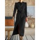 Pleated Solid Color Split-Front A-Line High Waisted Mock Neck Maxi Dresses Pleated Solid Color Split-Front A-Line High Waisted Mock Neck Maxi Dresses