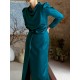Pleated Solid Color Split-Front A-Line High Waisted Mock Neck Maxi Dresses Pleated Solid Color Split-Front A-Line High Waisted Mock Neck Maxi Dresses