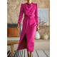 Pleated Solid Color Split-Front A-Line High Waisted Mock Neck Maxi Dresses Pleated Solid Color Split-Front A-Line High Waisted Mock Neck Maxi Dresses